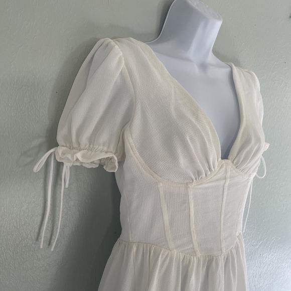 Lucy In The Sky Corset Milkmaid Babydoll Mini Dress Sweetheart Puff Romantic M - Picture 4 of 6